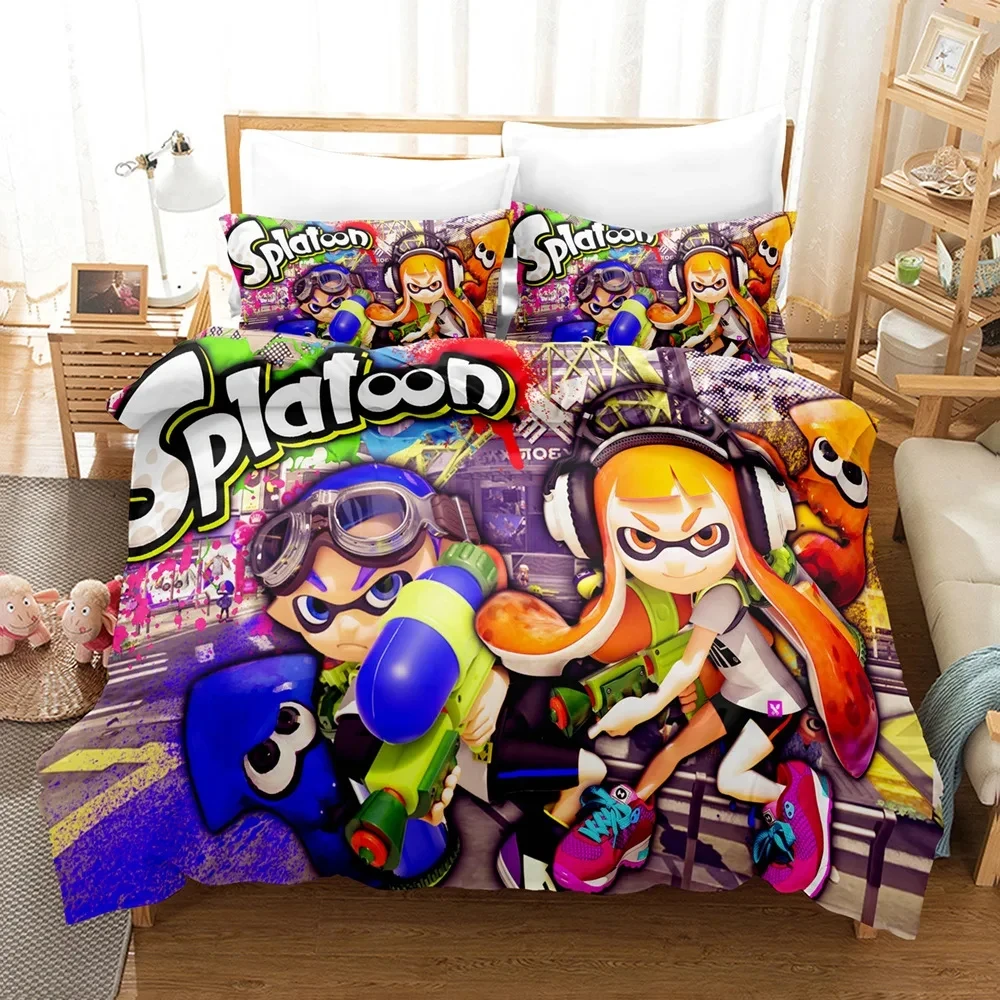 3D Print Anime Game Splatoon Bedding Set Duvet Cover Bed Set Quilt Cover Pillowcase Comforter king Queen Size Boys Adult