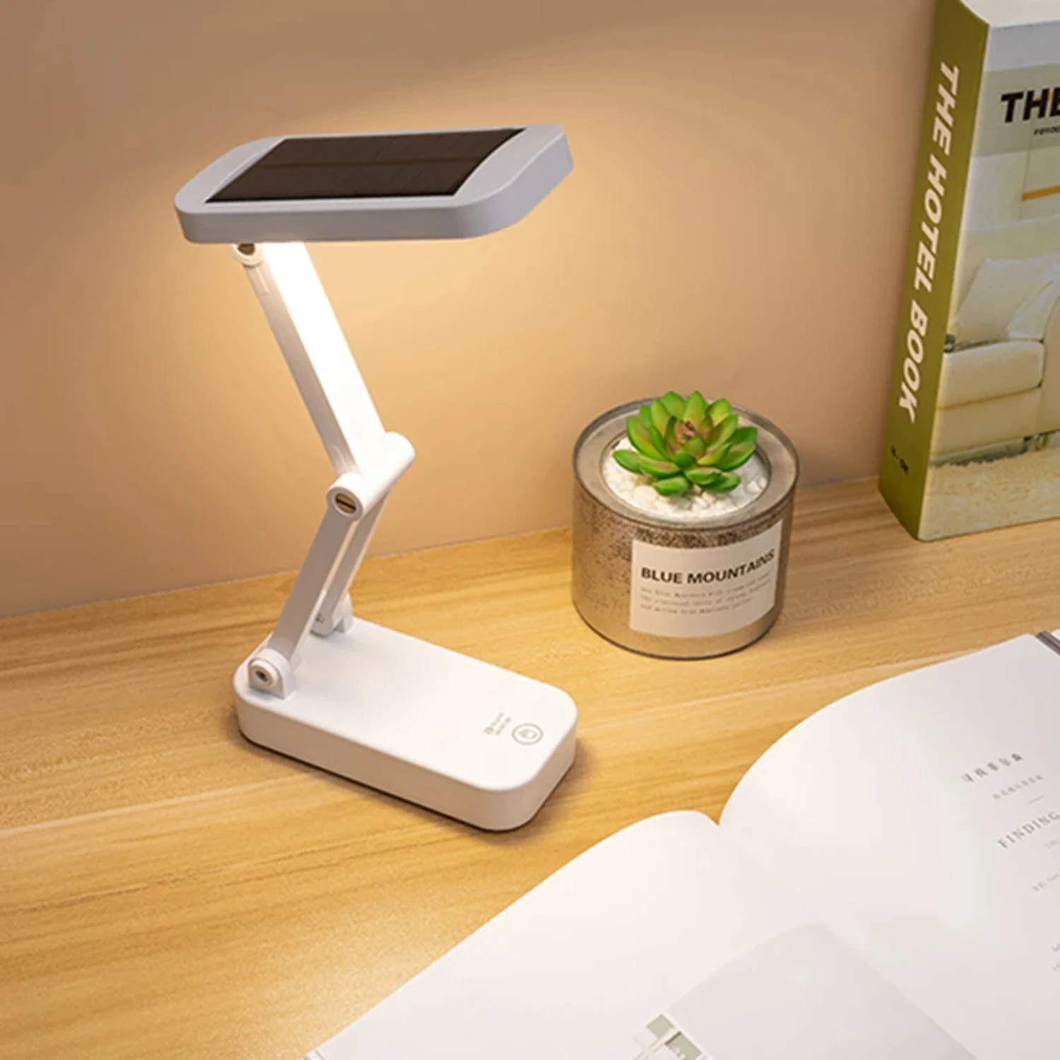 Foldable Solar Powered Dimmable Desk Lamps with USB Charging, Rechargeable Battery for Eye Protection Reading, and Portable Beds