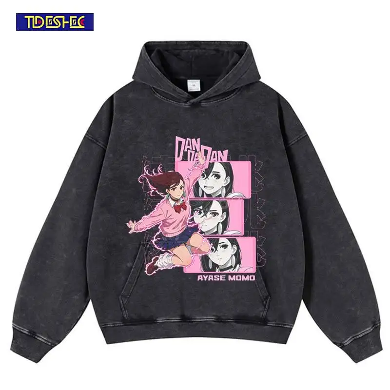 

Vintage Hip Hop Anime Harajuku Cotton Sweatshirt Stretwear Hooded Washed Print Pullover Cartoon Streetwear Oversized Hoodie Top