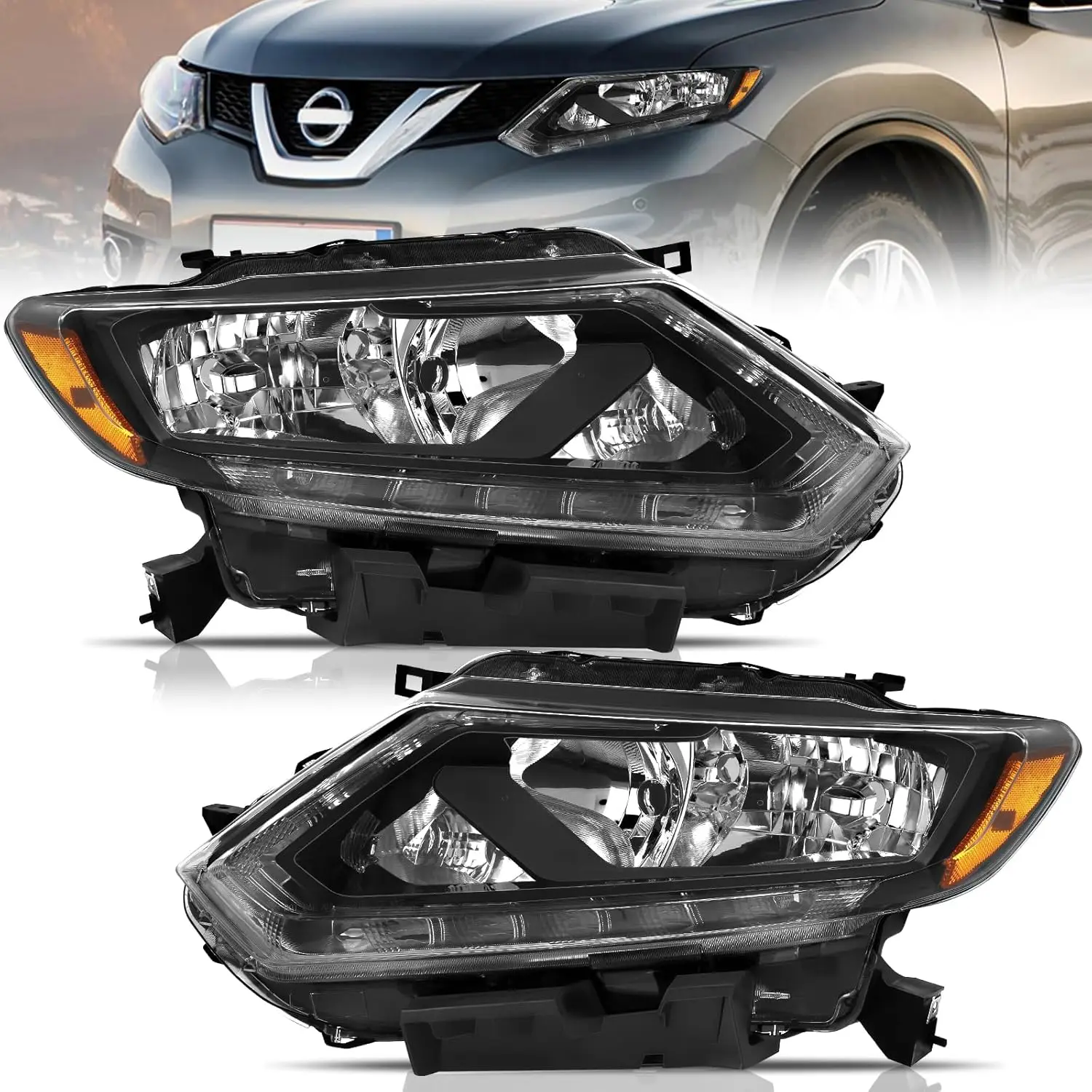 

Headlight Assembly Compatible with 2014 2015 2016 14-16 Nissan Rogue with LED DRL Strip
