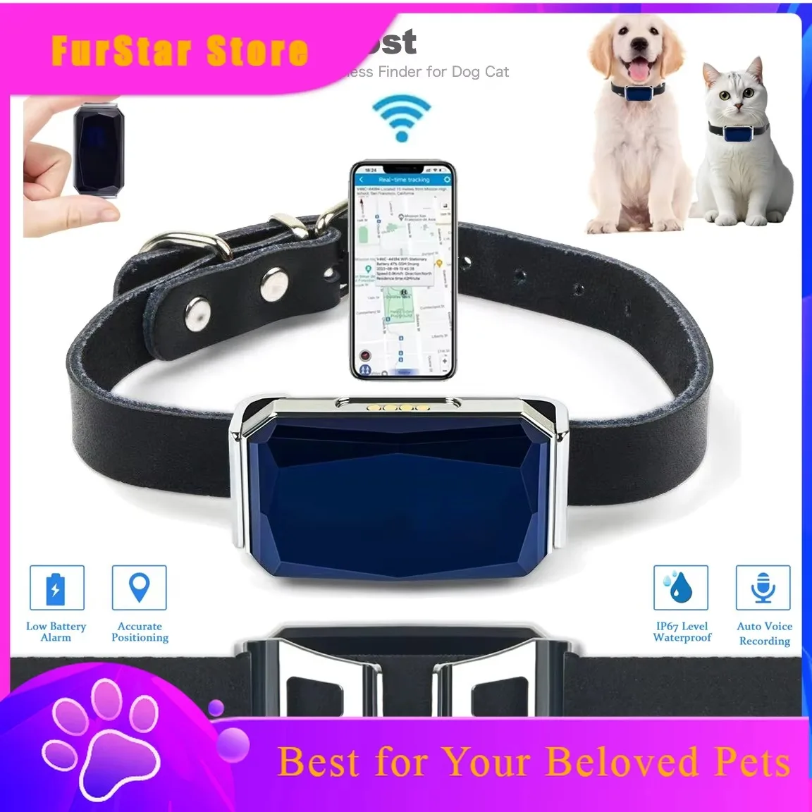 FurStarMini Smart Gps Dog Tracker Anti-Lost Collar For Cats Waterproof GPS+WIFI Locator With Microphone Real-Time Tracking Acces