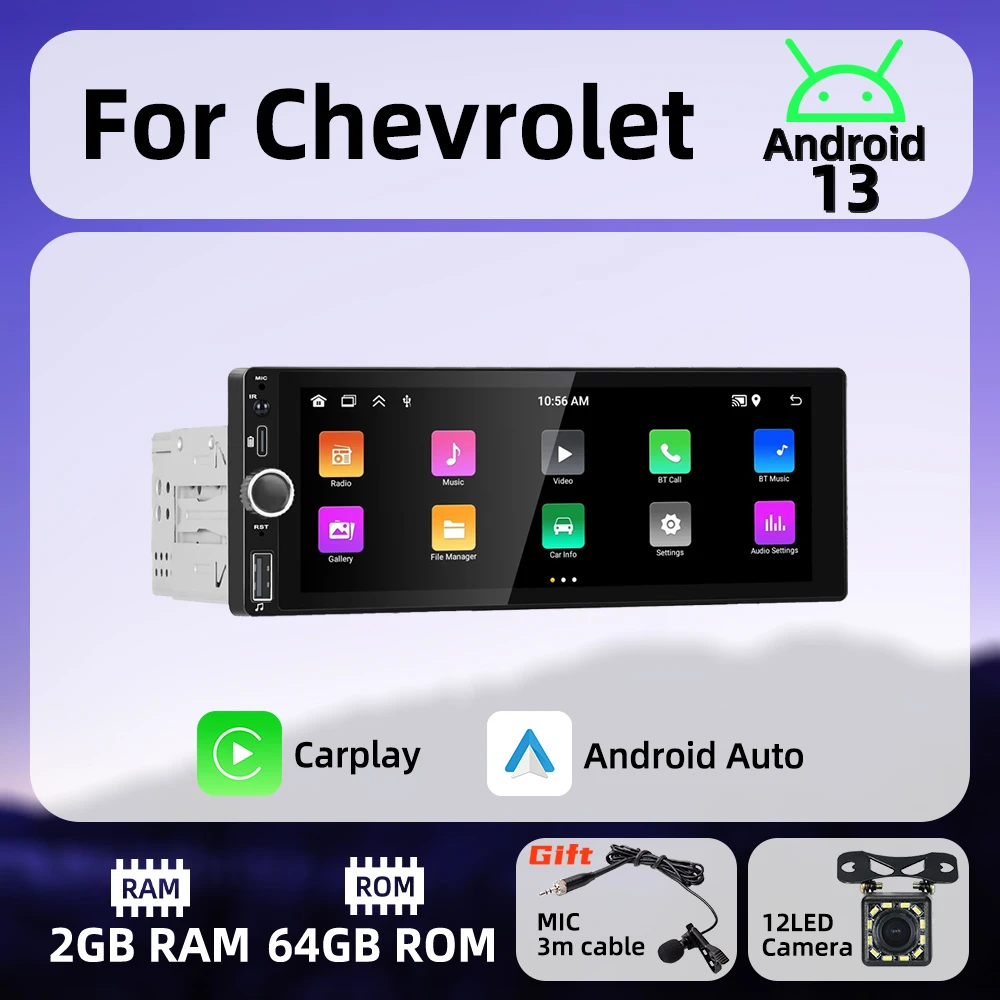 

1 Din Wireless Carplay Android Auto Radio Android Car Multimedia for Chevrolet 6.86" Screen Stereo Head Unit Autoradio GPS Wifi