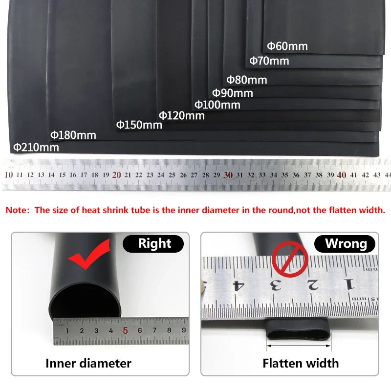 2:1 Heat Shrink Tube 45 50 60 70 80 90 100 120 150 180 210mm Polyolefin Heatshrink Sleeve DIY Wrap Wire Repair Cable Protecctor