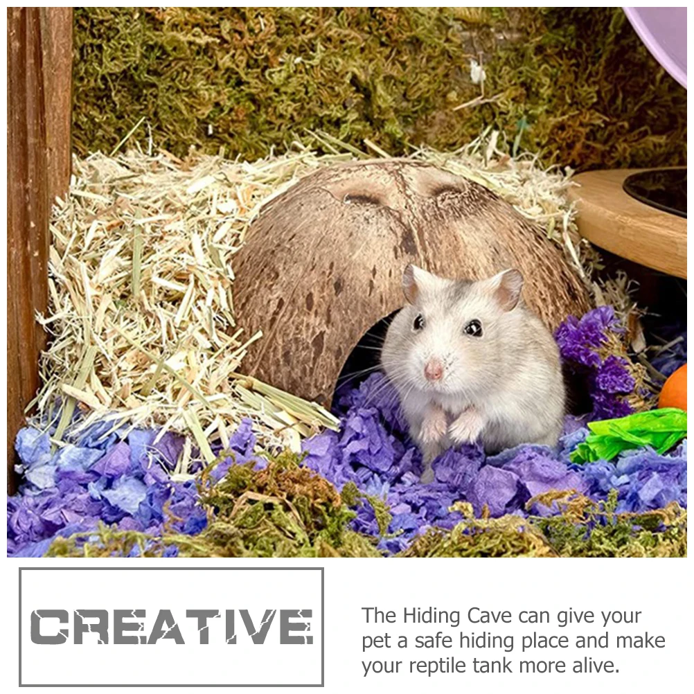 

2pcs Pet Hiding House Reptile Cave Coconut Shell Hideout Small Terrarium Decor Resin Reptile Shelter Hermit Crab Supplies