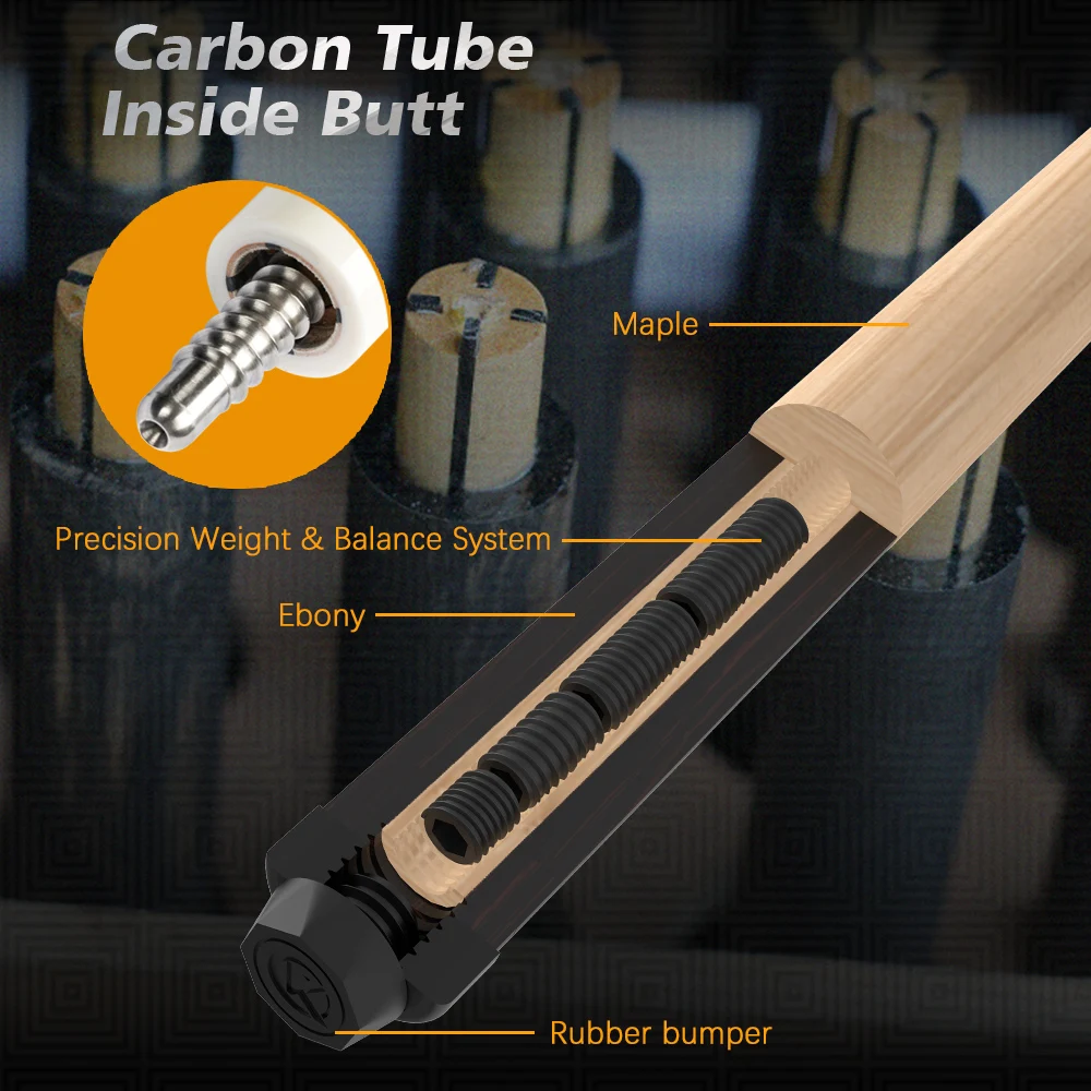 KONLLEN Professional Carom Cue Carbon Fiber shaft 12mm Tip18.3oz 56 Inch 1/2 Split 3*8/8 Radial Pin Joint 3 Cushion Billiard Cue