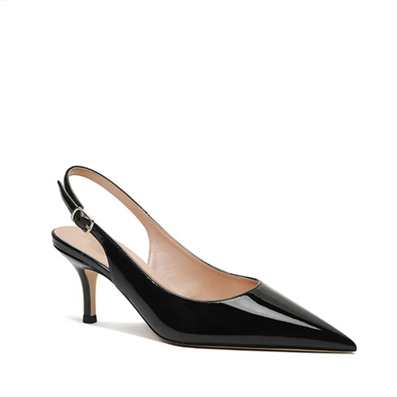 Women Sexy Patent Leather Sandals Designer Back Strap Kitten Heels 6cm Pumps Green Beige Leopard Brown Stilettos Shallow Mouth 9