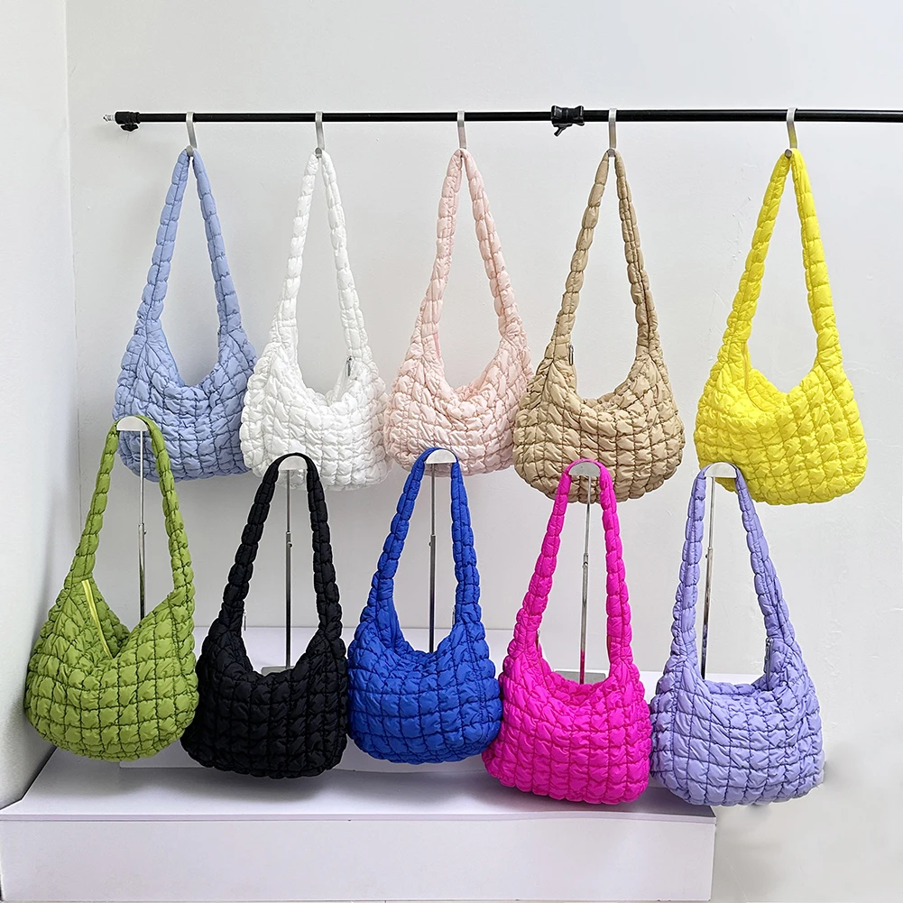 2024 NEW Quilted Padded Crossbody Bag for Women Pleated Bubbles Cloud Shoulder Bags Large Capacity Tote Bucket Bag Ruched Bags