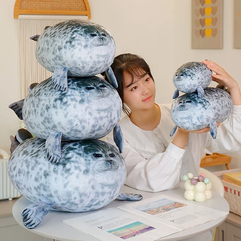20-50cm Ultra Soft Seal Plush Pillow Grey Aquatic Animal Cushion Mother-child One Big Four Small Balls Plushie Decoration Gift