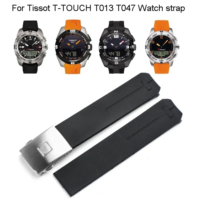 Silicone Watch Band  Fit for Tissot T-TOUCH T013 T047 20mm 21mm Black Orange Sport Waterproof Rubber Watch Strap T091 T013420A