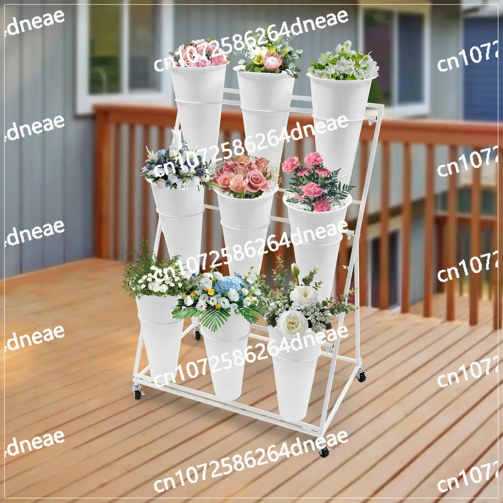 Flower Display Stand with 9 Pcs Buckets Wear-resistant 3-tier Flower Holder Strong Stability Smooth Edges for Gardens/Weddings