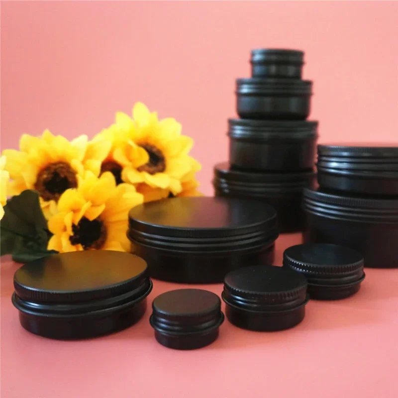 10/15/20/30/50/60/80/100/150g black empty round aluminum box metal tin cans cosmetic cream DIY refillable jar tea Aluminum Pot