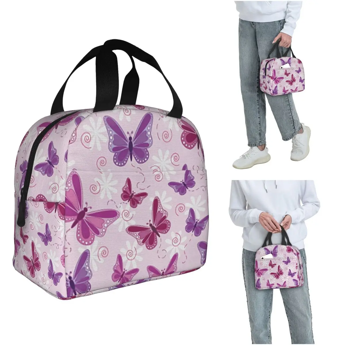 

Beautiful Insect Purple Butterfly Insulated Lunch Bag for Women Office Cooler Thermal Food Box Tote Lunch Boxes Container