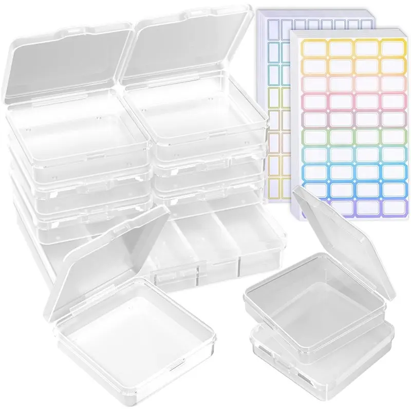 FLYY-7PCS Kunststoff-Aufbewahrungsbehälter mit 312 farbigen Aufklebern, transparente kleine Organizer-Box zum Sammeln kleiner Ge – Detail 1
