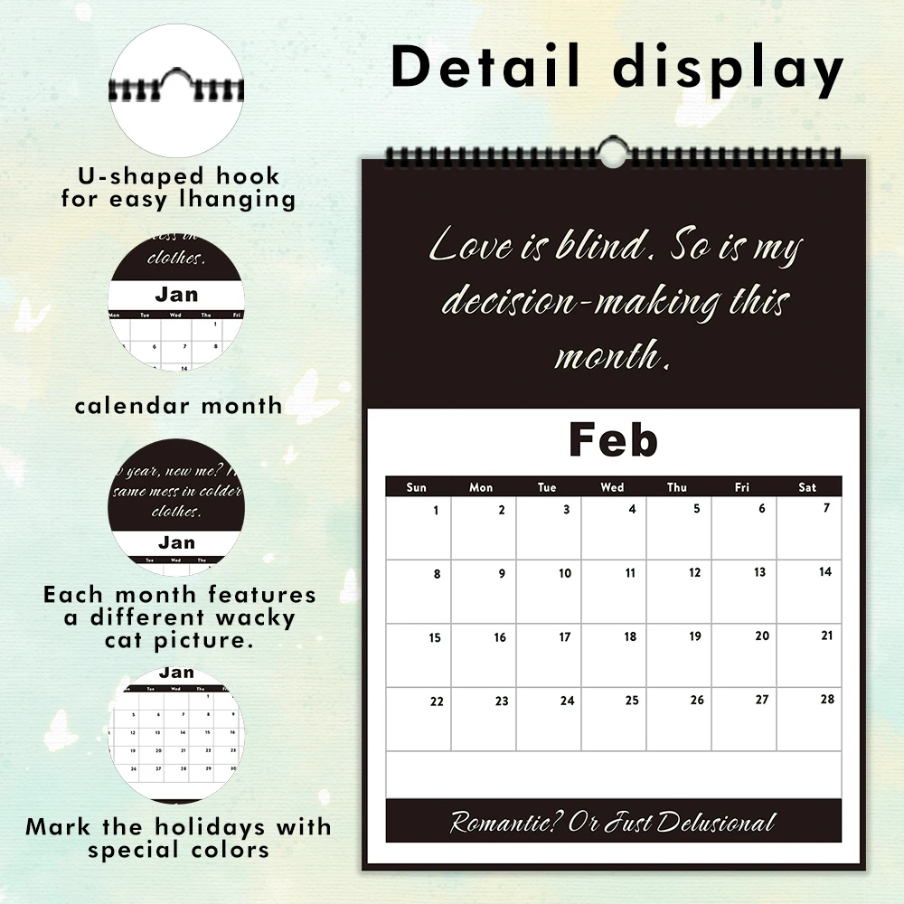 

1 шт. настенный календарь на 2026 год, юмористические и забавные цитаты, ежемесячный план на 12 месяцев, идеальный подарок на день рождения, Рождество, Новый год