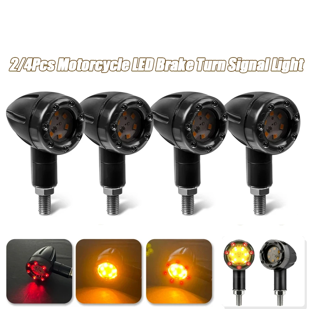 

2/4Pcs Motorcycle LED Turn Signal Indicators Stop Light Mini Bullet Warning Blinker Light Brake Flash Lights Motor Accessories