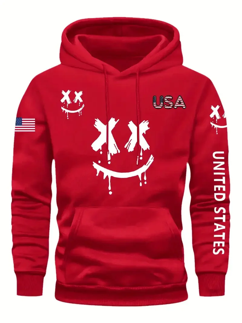

3D Printed Simple Smile Graphic Men's Hoodies Fashion USA Style Long Sleeve Hooded Pullover Autumn Outdoor Street Casual Clothes