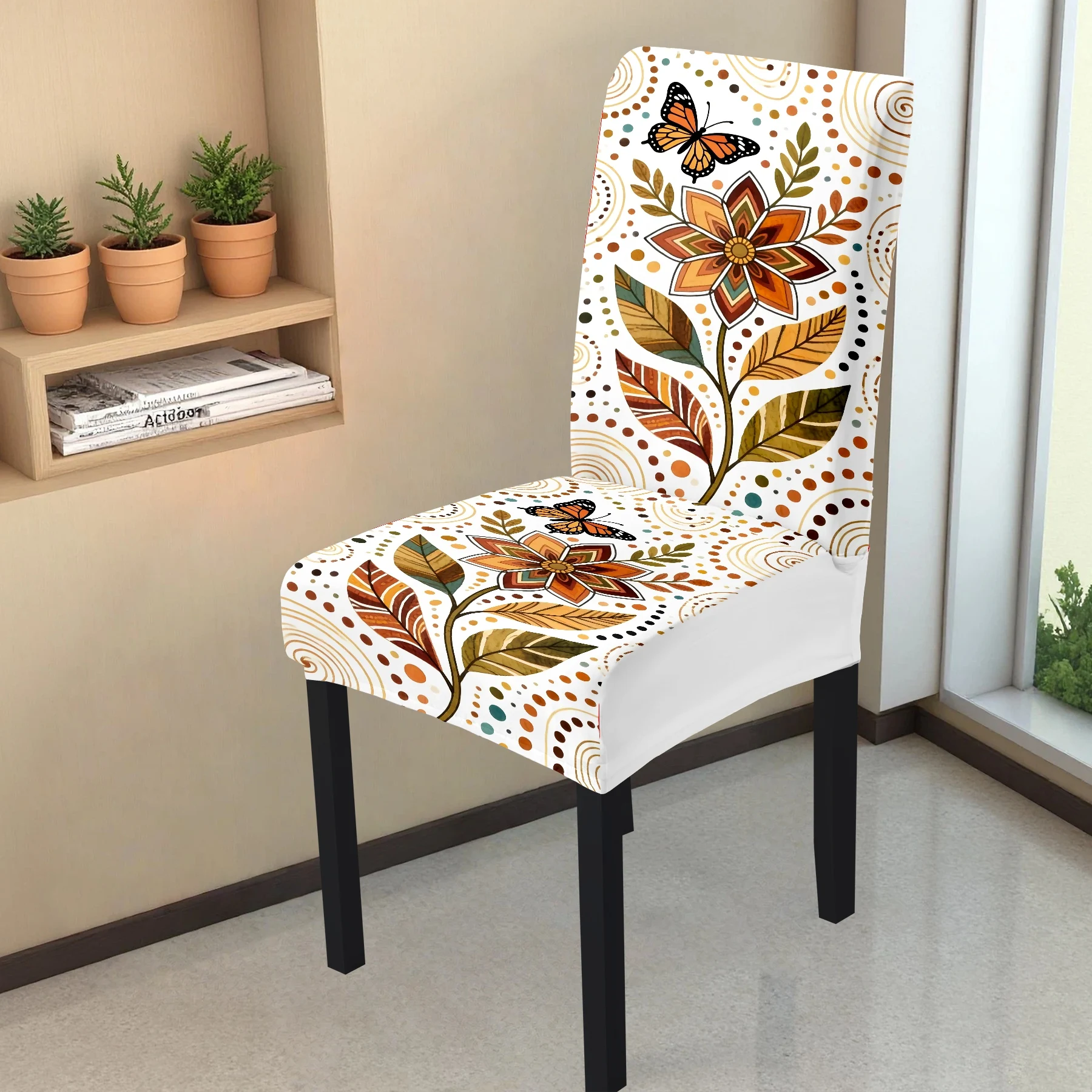 2024 New Stretch Chair Cover, Butterfly Flower Pattern, Washable Non - Fading, Elastic Comfortable Fabric, A