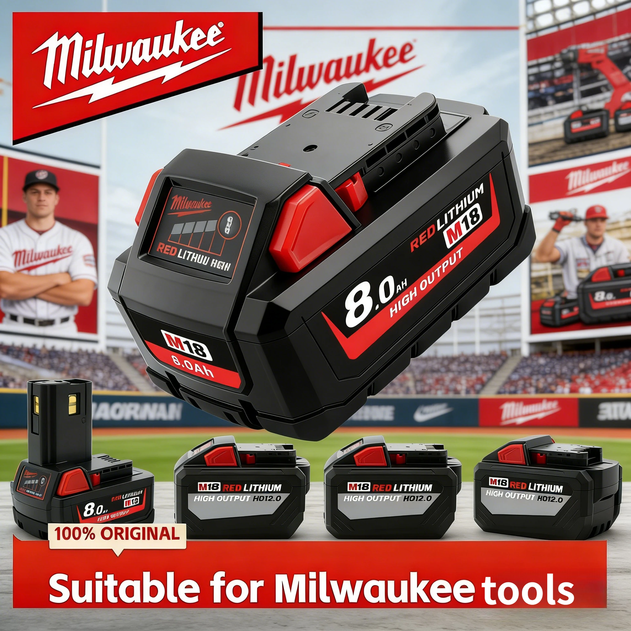 

M18 Milwaukee 18V 8.0Ah Power Tools Battery,XC, M18HB8 8000mAh - 5048-11-1860 For Milwaukee M18 Li-Ion “long cycle life”