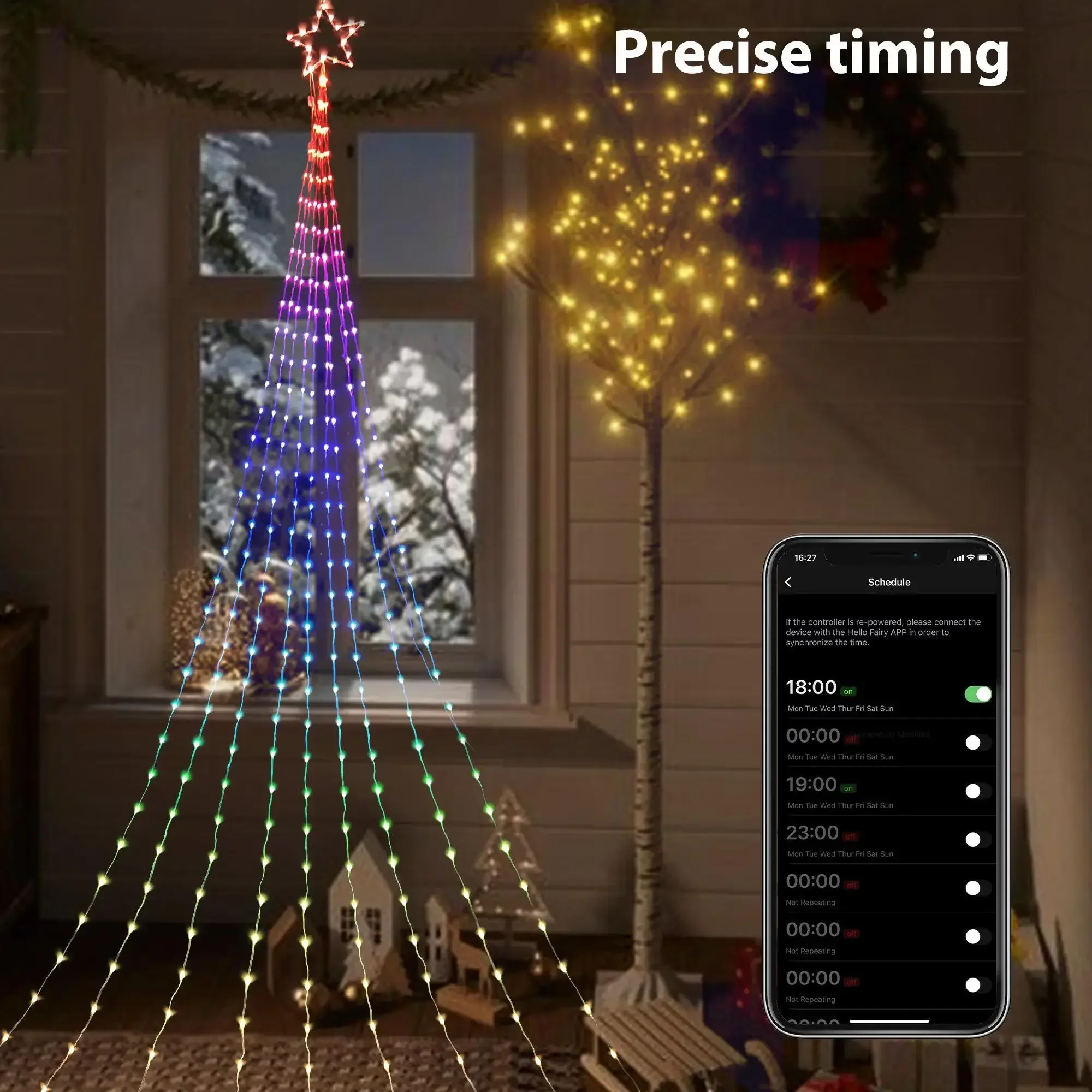 9 pièces 5M 245/317LED s Smart arbre de noël chaîne lumière étoile Topper RGB APP contrôle Led cascade fée lumière chaîne décor de mariage