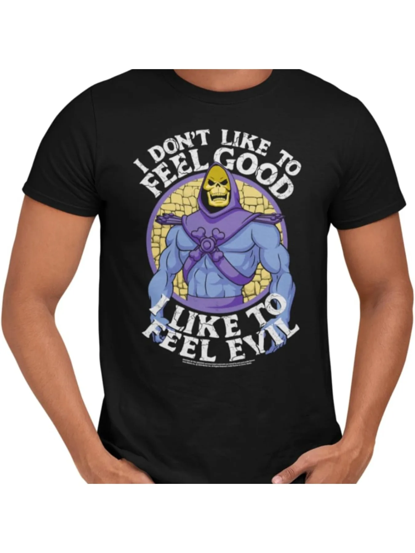

Men's Skeletor "I Don't Like to Feel Evil" Graphic T-Shirt - 100% Cotton Regular Fit Crew Neck Tee with Applique