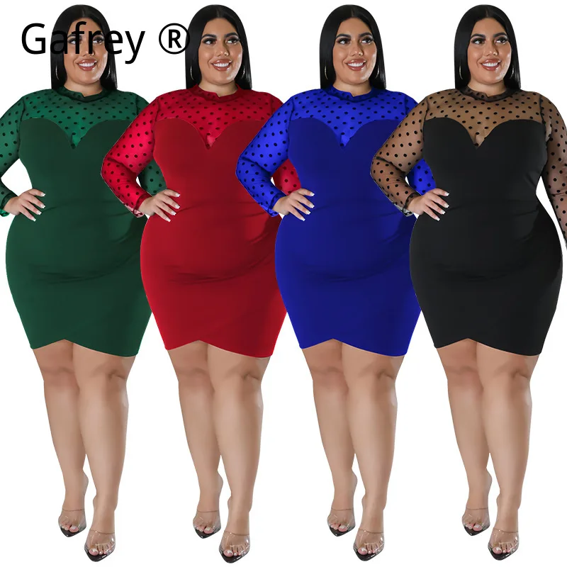 XXL 3XL 4XL 5XL Plus Size Women Sexy Sheer Mesh Patchwork Bodycon Midi Dress Elegant Party Clubwear Slim Fit Fashion Outfit