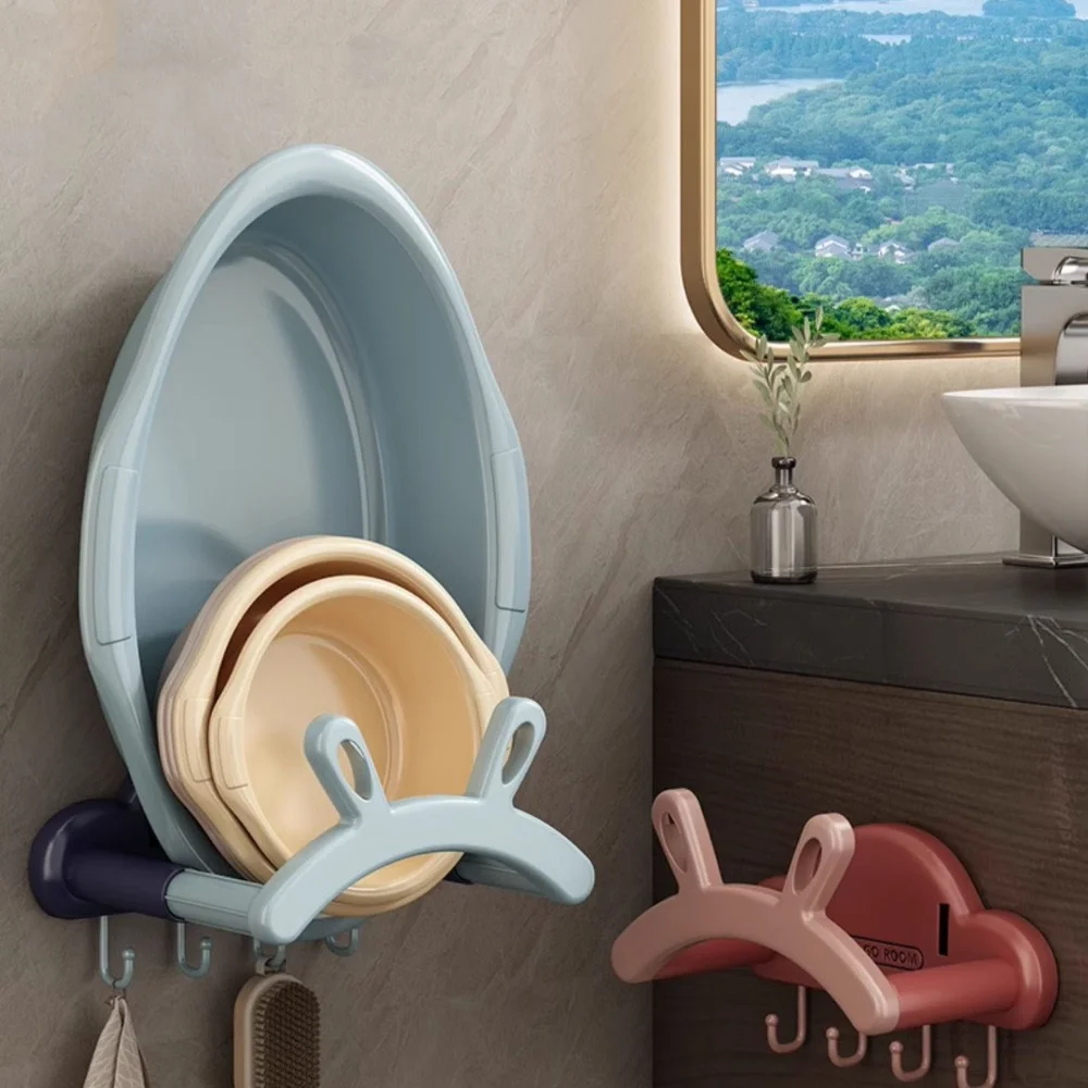 Practical Rabbit Ear Shape Bathroom Bracket Punch-free Wall-mounted Washbasin Stand Durable Stretchable Basin Storage Rack Home