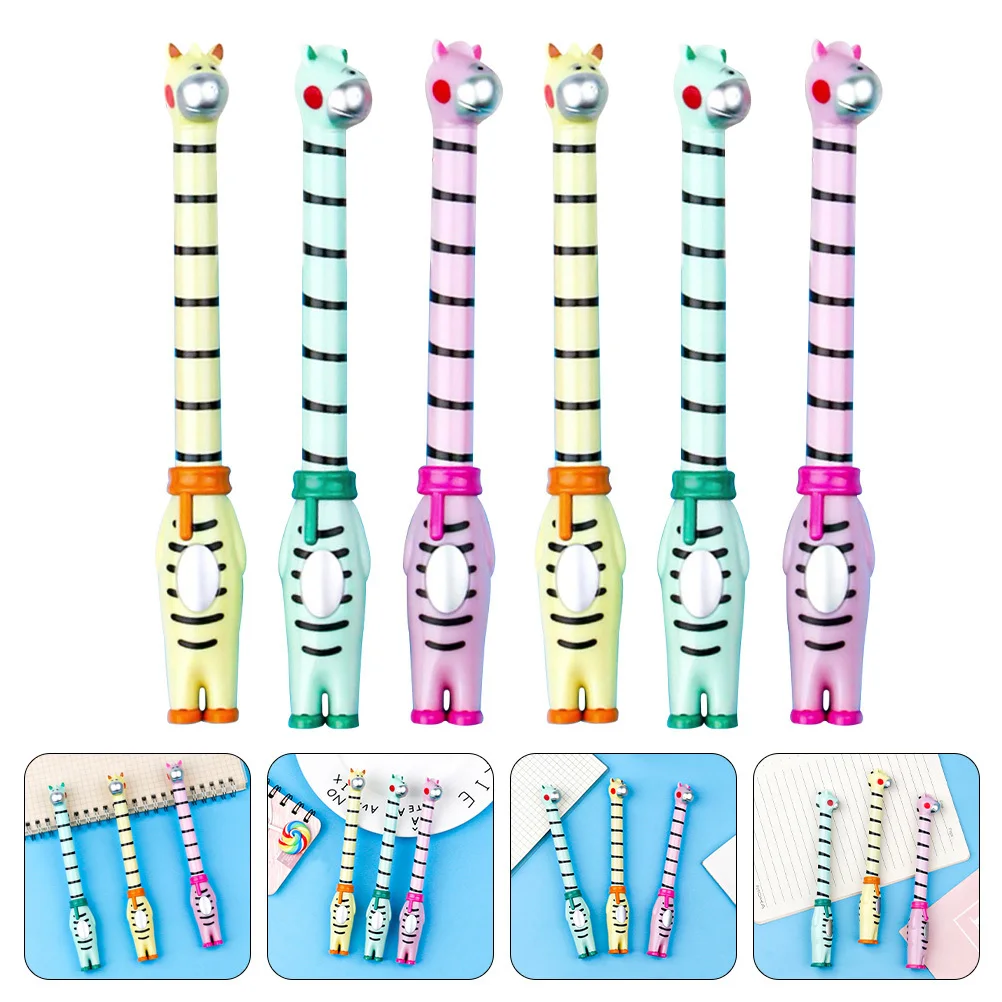 

6Pcs Mini Giraffe Theme Plastic Pens Smooth Flow Writing Gel Ink Pens for Kids Teachers Office Use Stationery Cartoon Sign Pen