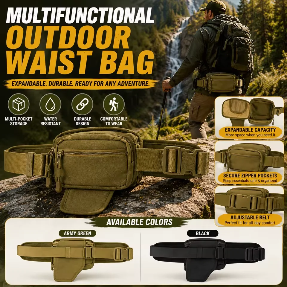 Multi-Functional Tactical Waist Pack Concealed Holster Bag for Outdoor Hunting Training Expandable Storage Pouch Camping Riding