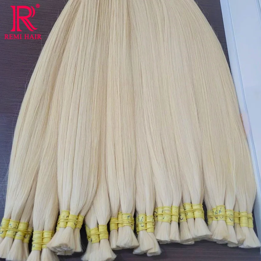 Extensiones de Cabello Humano Real 613 sin Tejido, Rubio Miel, Cabello Virgen Vietnamita Recto para Trenzas