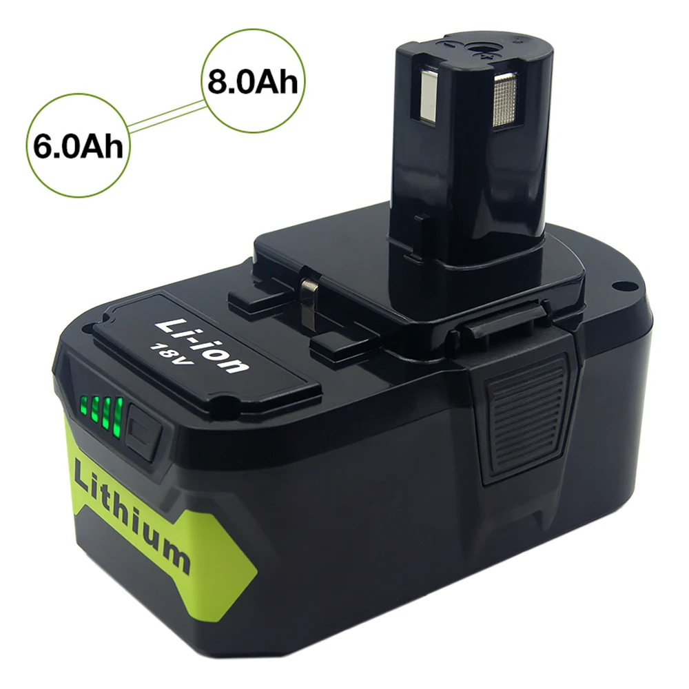 8.0/6.0Ah 18V Li-ion Rechargeable Battery for Ryobi ONE+ P108 P107 P122 P104 P105 P102 P103 P109 RB18L25 RB18L40 Cordless drills