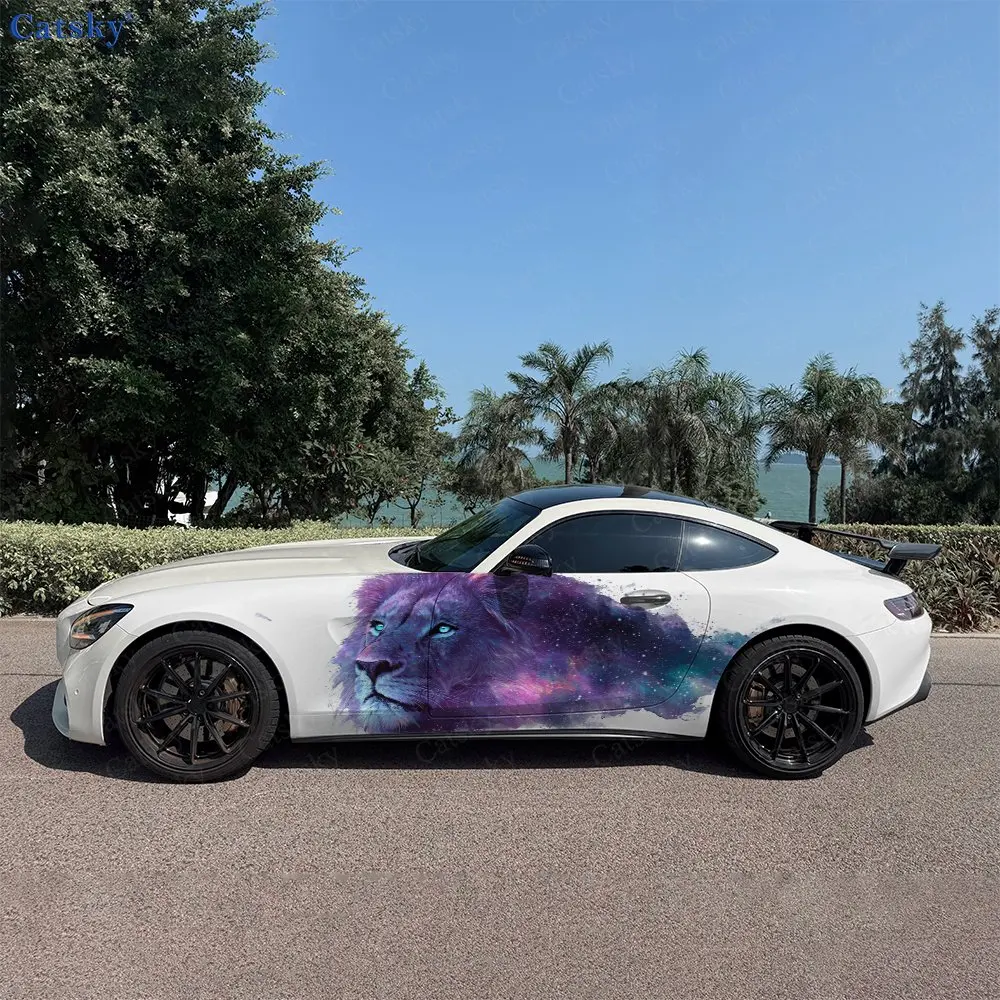 2pcs Dream Cosmos Star Glow Lion Car Side Wraps, Self-Adhesive PVC Waterproof & Scratch-Resistant Stickers, Car Accessory Gift