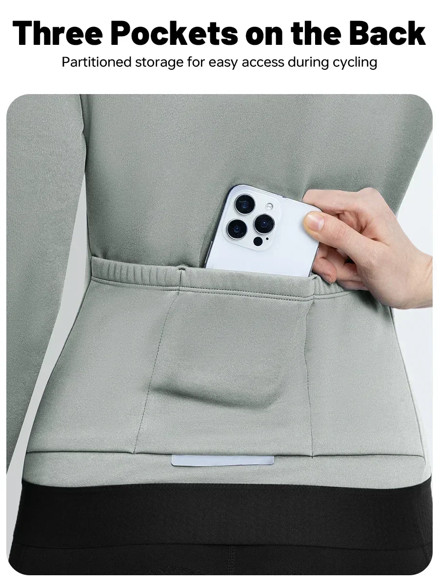 X-TIGER Damen Winter-Fleece-Radtrikot, langärmelig, winddicht, warm, Rennradjacke mit 3 Taschen, Fahrradbekleidung, Oberteile – Detail 7