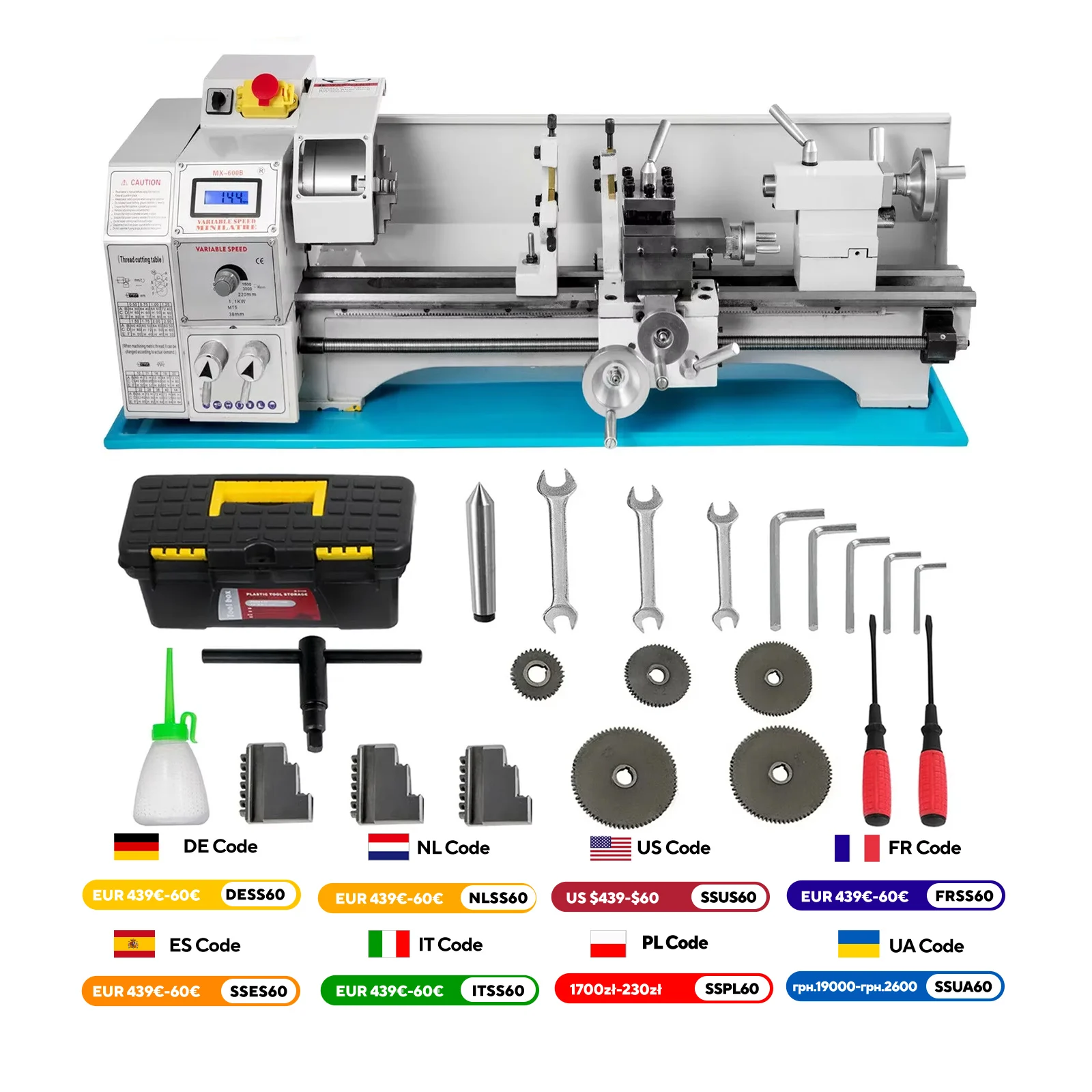 VEVOR Mini Metalen Draaibank Machine 550 W-1100 W Variabele Snelheid Grote Zwenkbereik voor het Maken van Schroefdraad Tegen Gezicht Draaien Boren