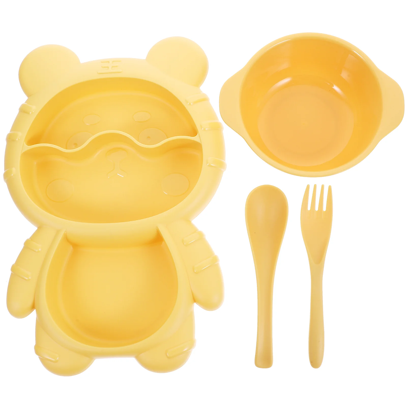 Spoon Snack Serving Plate for Baby Toddler Food Cartoon Kids Divided Yellow Child