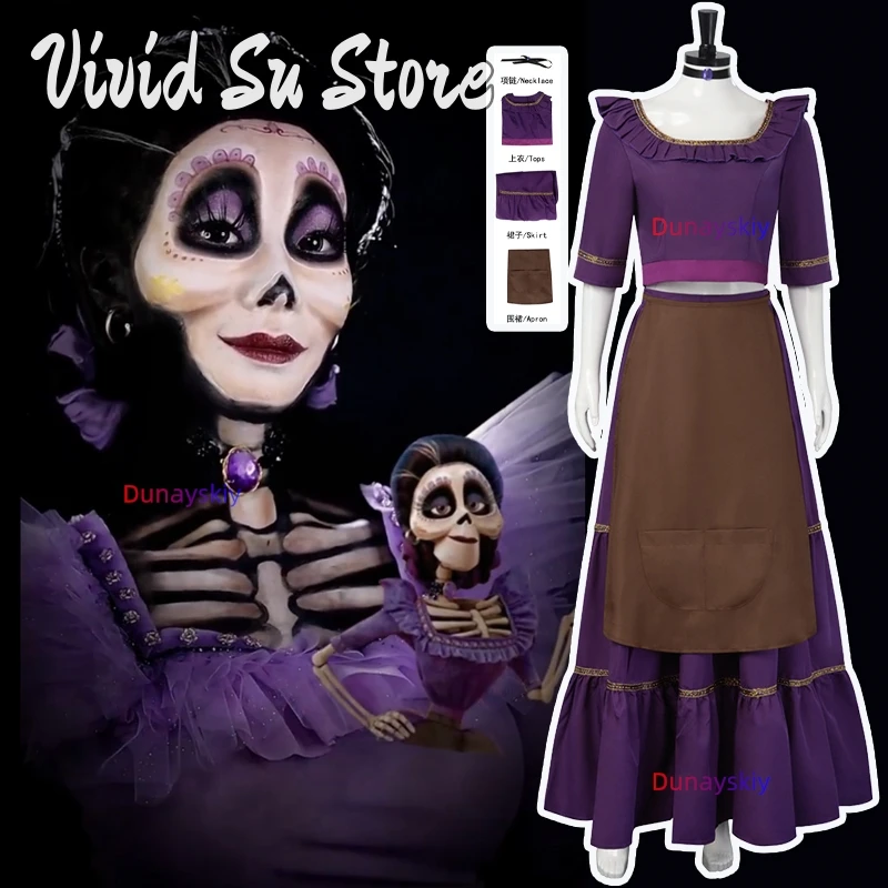

Movie Anime CoCo Mama Imelda osplay Costume Women Silky Long SKIRTS Halloween Stage Performance Costumes Role Play Clothing Suit