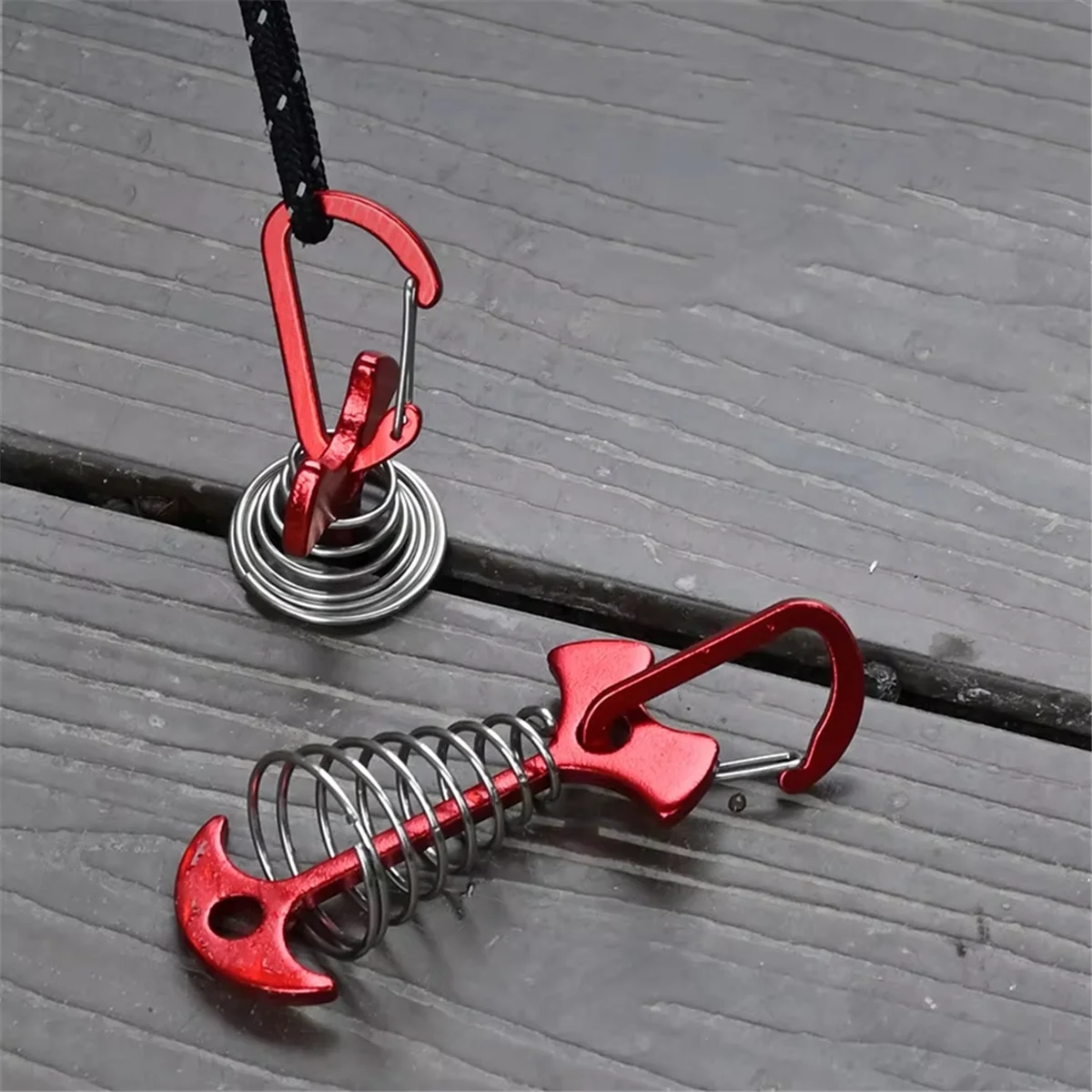 SODIAL 10PCS Fishbone Nail Rope Buckle Camping Tent Outdoor Deck Gap with Spring Fixing Nails Anchor Windproof Pull Rope Buckle