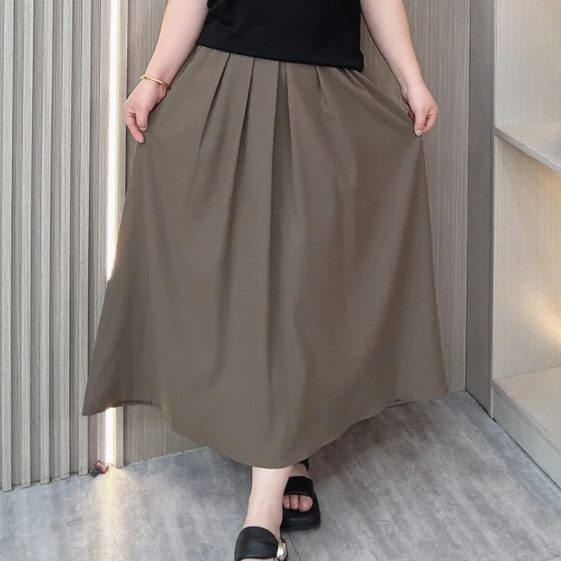 Saia plissada casual feminina, saia longa em linha A, bolso lateral, solta, plus size, verão, novo, 2022