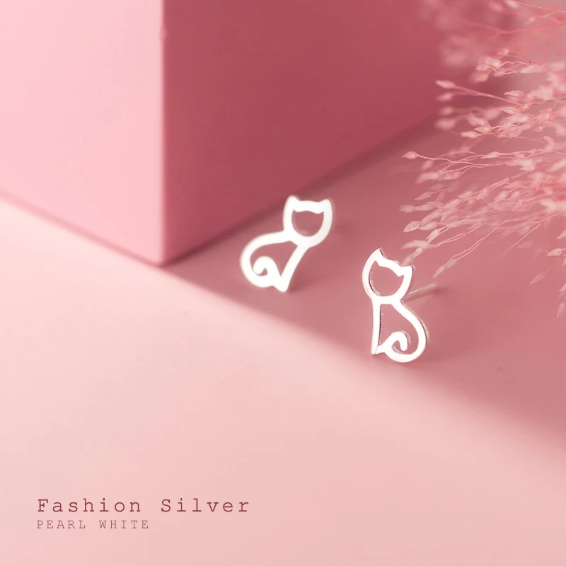 Modian gorąca sprzedaż śliczne prawdziwe 925 Sterling Silver Tiny kot zwierząt stadniny kolczyki dla kobiet srebro S925 Party biżuteria bijoux — zdjęcie 3