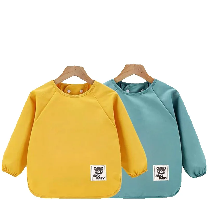 Bavoirs imperméables avec Logo personnalisé pour bébé, tablier à manches longues pour tout-petits, vêtements de Protection pour la restauration des repas des nourrissons, artisanat d'art