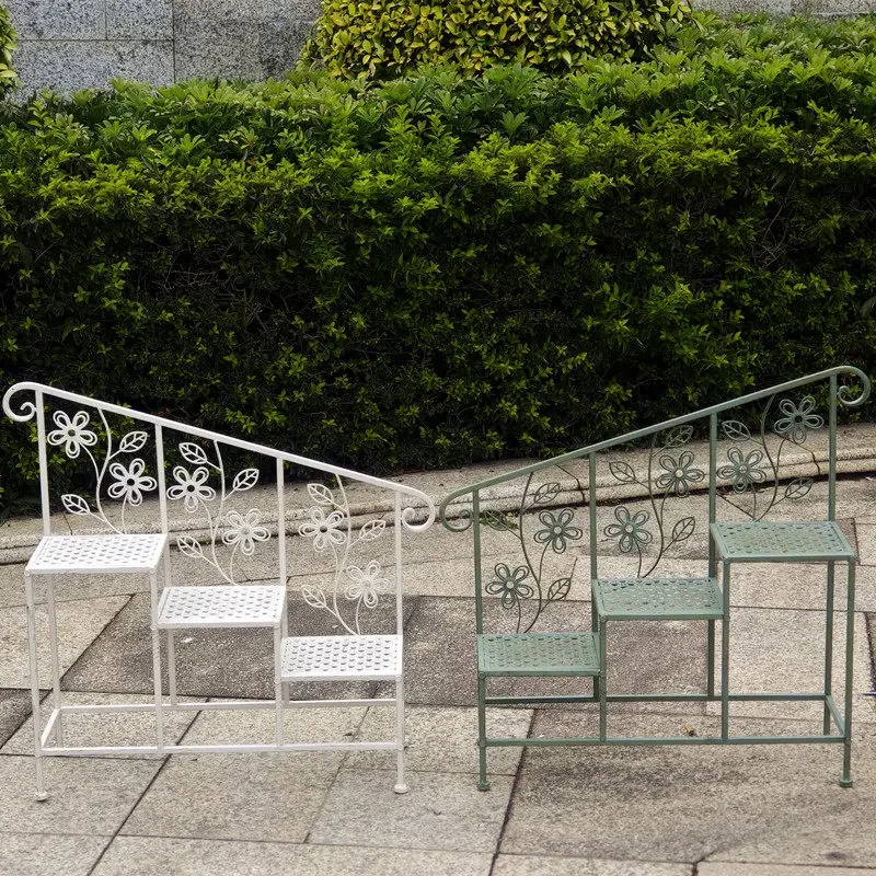 Wrought iron three-layer ladder flower stand floor-to-ceiling oblique pot room outdoor balcony garden courtyard simple storage d