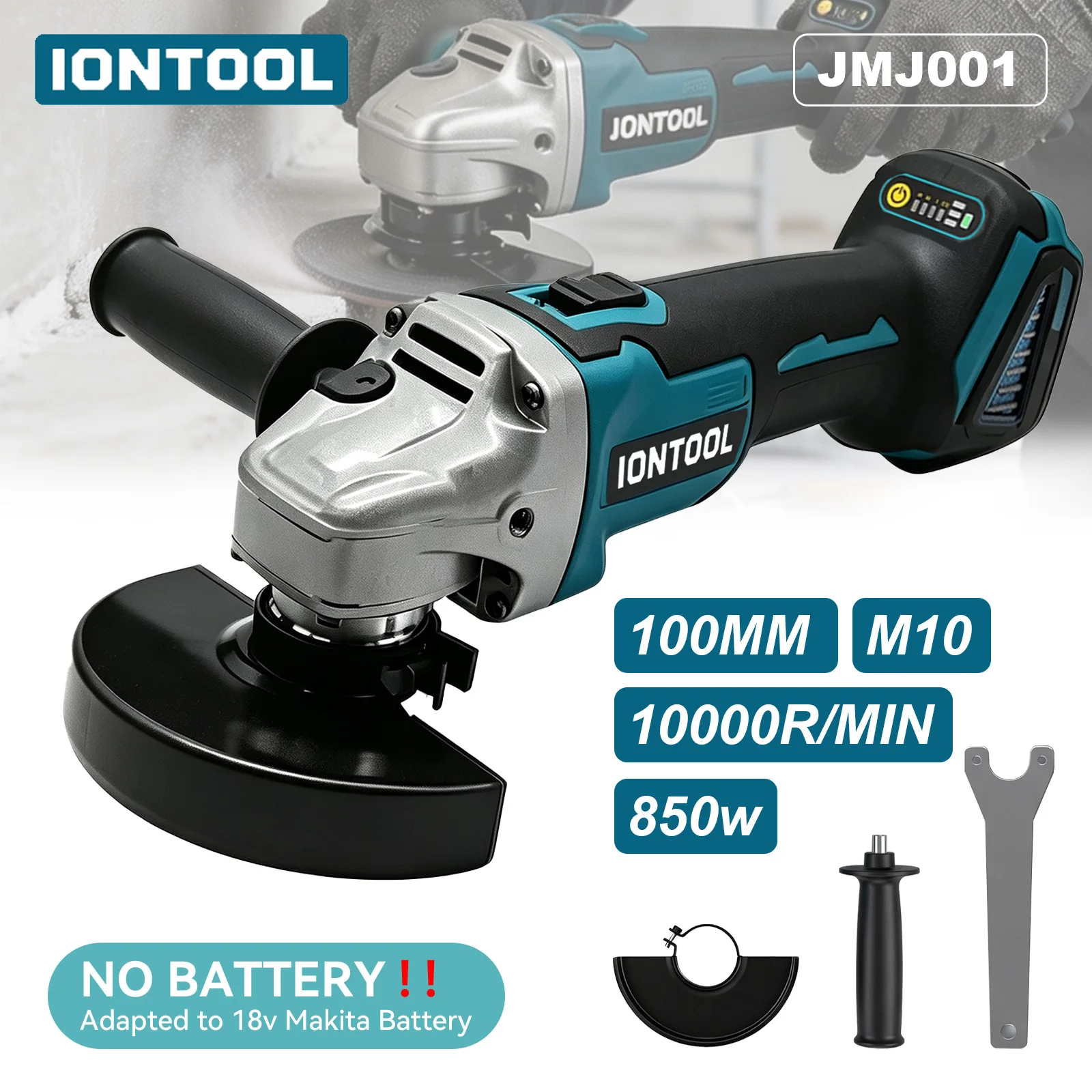 IONTOOL 100mm 850W Brushless Cordless Angle Grinder Ergonomic Hand‑held Metal Polishing Rust Removal Tool Fit Makita 18V Battery
