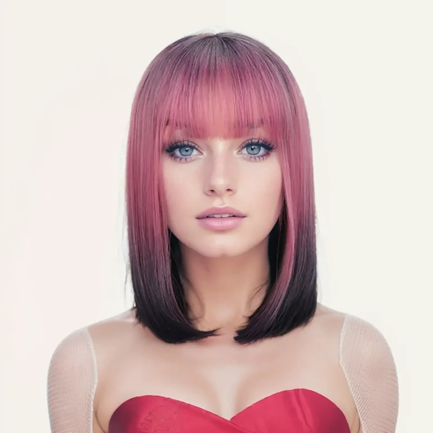 

Synthetic Short Straight Hair Wigs Blue Gradient Bob Wig with Bangs | Fashionable Hair for Party & Daily Wear