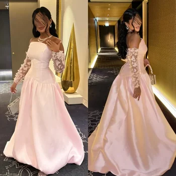 Vestidos largos drapeados con apliques plisados, estilo moderno personalizado, corte en A, hombros descubiertos, vestidos para ocasiones a medida, exquisitos Fa