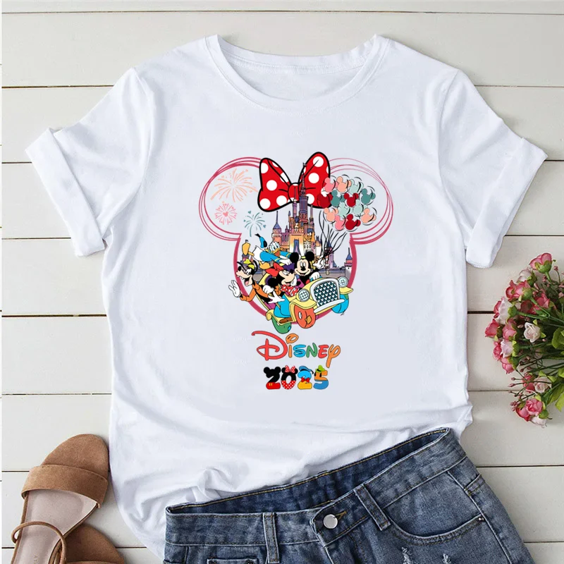 Disney Trip 2025 Printed Women Clothing White T-Shirts Y2k Fashion Female Streetwear Casual Tops Tee