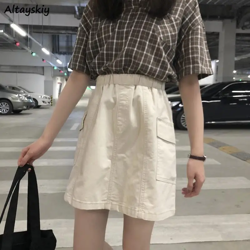 

Mini Skirts Women Cargo Loose Korean Fashion Casual Cool Girl All-match A-line Vintage Pockets Hipster Hip Hop Skort Streetwear