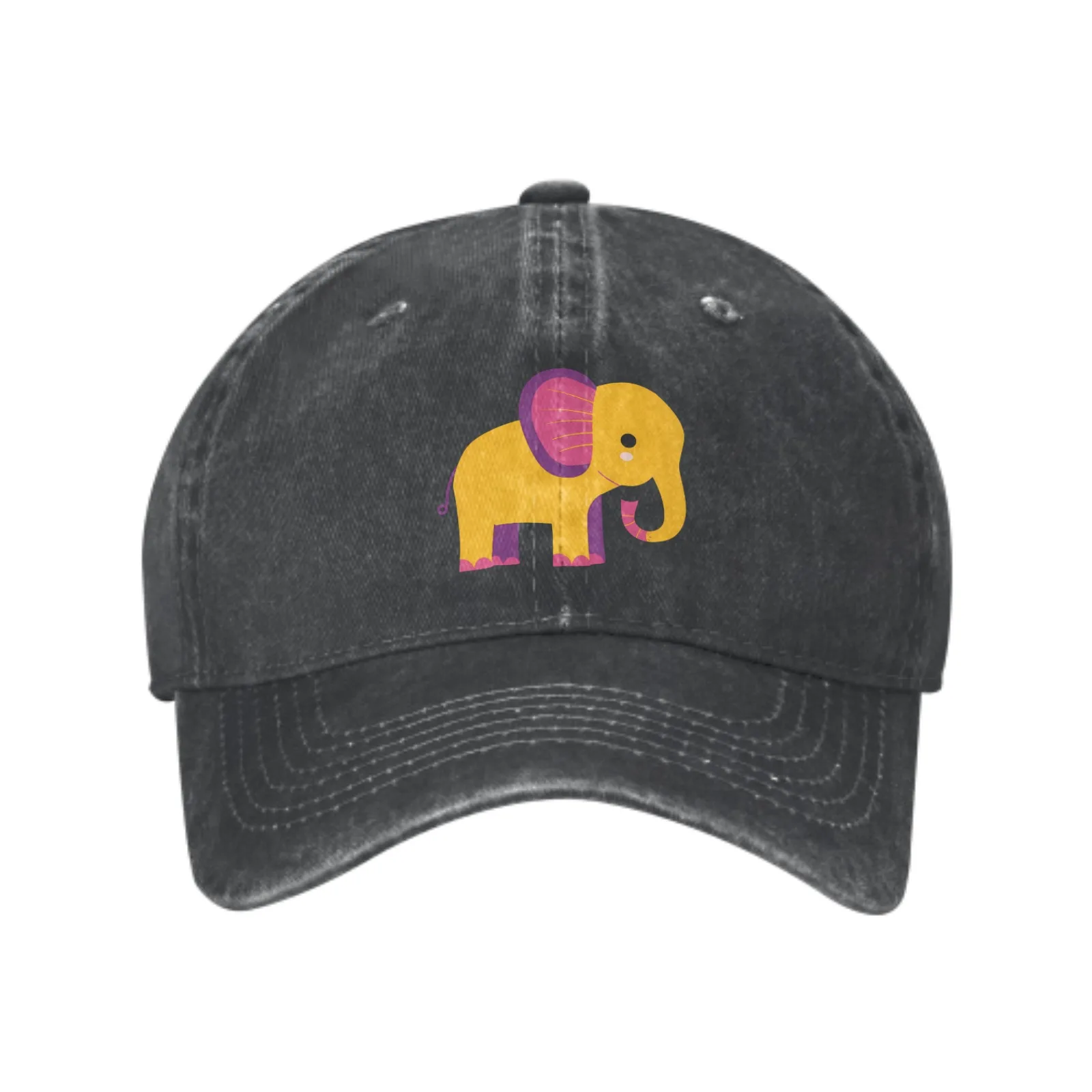 Cartoon Elephant Baseball Hat for Men Women Adjustable Casual Caps for Outdoor Activities Wash Denim Trucker Hats