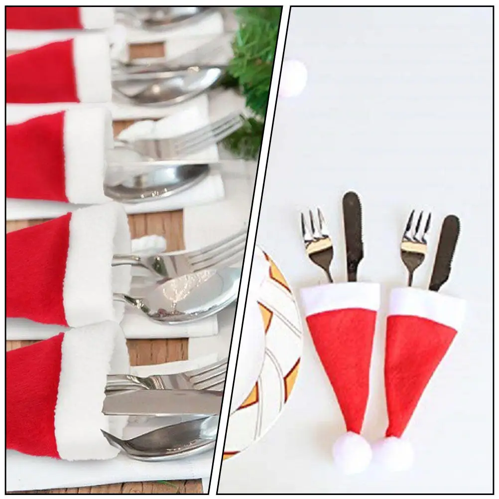 36Pcs Mini Fork Cutter Covers Santa Hat Style Christmas Cutlery Covers Tableware Decor Xmas Party Supply Dinning Table Ornament