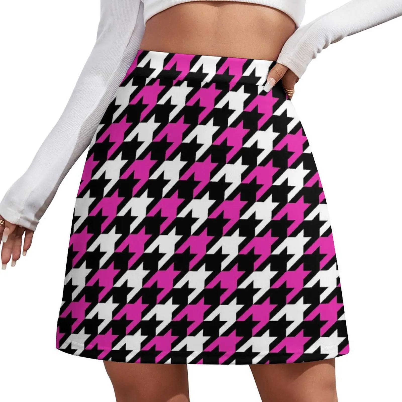 Pink, White, and Black Houndstooth Mini Skirt Women's summer skirt dresses for prom Woman skirts Dresses