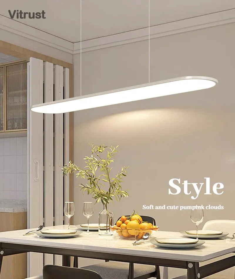 LED Dimmable Wooden Linear Pendant Lighting Island Lights for Dining Room Bar Kitchen Island Hanging Light Fixture for Office