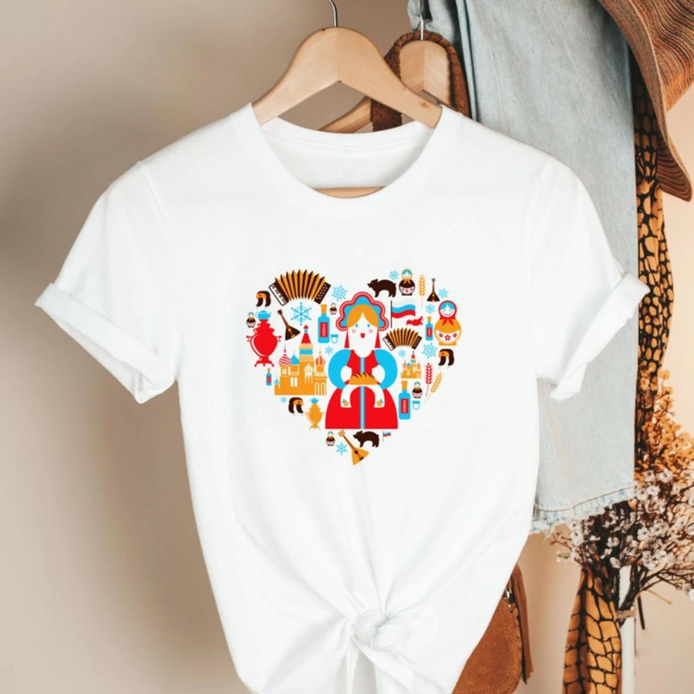 RUSSIA LOVE Tee Shirt Russian Christmas Russian Tees for Fitness Training Jogging Outdoor Activities High Quality Cotton Tops
